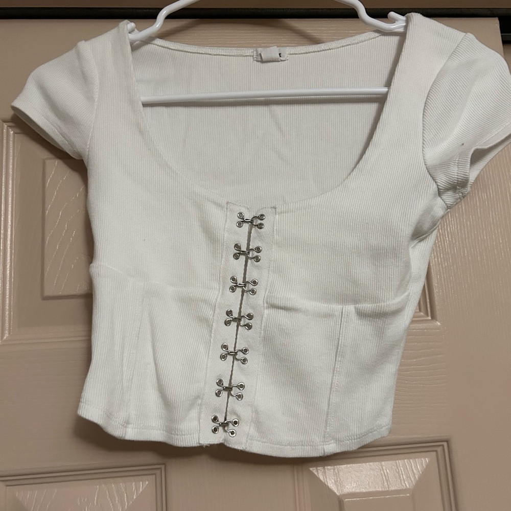 Garage White Blouse with Silver Detailing